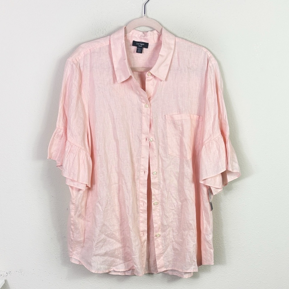 NWT Lord & Taylor Woman 100% Linen Button Down Tunic Shirt Bell Sleeves‎ size 3X